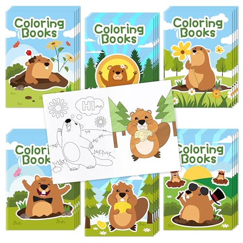 ANGOLIO Groundhog Malbücher für Kinder, Cartoon-Schlafsäle, Tiere, Malbücher, Mini-DIY-Kunst-Zeichenbücher für Kinder, Happy Groundhog Day Supplies, Frühlingsschule, Belohnungen, Goodie-Tütenfüller, von ANGOLIO