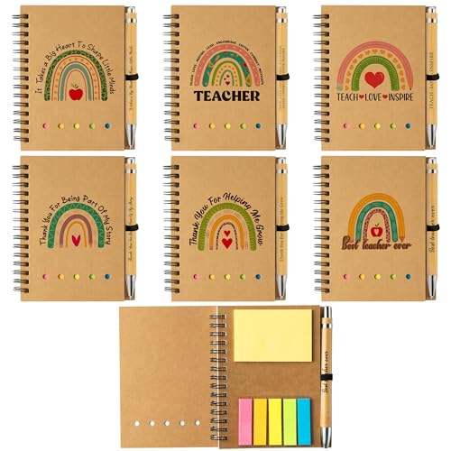 ANGOLIO Lehrer Haftnotizen Klebezettel Set - 12er Set Rainbow Spiral Notizblöcke Bambus Pens Inspirierende Kraftpapier Notepads Bunt Sticky Notes Index Tabs für Schule Büro Wertschätzung Geschenk von ANGOLIO