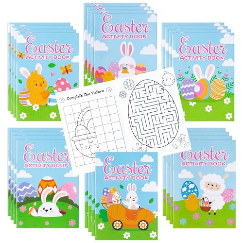 ANGOLIO Ostern Malbücher für Kinder - 24 Stück DIY-Kunst Mini Zeichenbücher Bulk Niedlich Kaninchen Eier Muster für Easter Party Aktivitäten Ferienzubehör Schule Klassenzimmer Belohnungen Goodie Bag von ANGOLIO