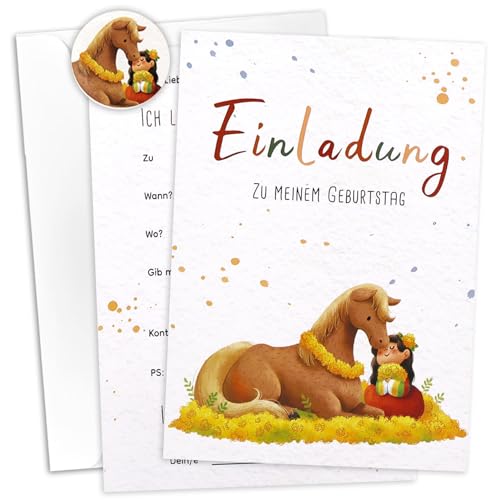 ANGYAOZ Pferde Einladung Kindergeburtstag,12 Einladungskarten Pferde mit Umschläge&Aufkleber, Einladungskarten Einladung Geburtstagskarte Pferd für Junge Mädchen Partyeinladungen von ANGYAOZ