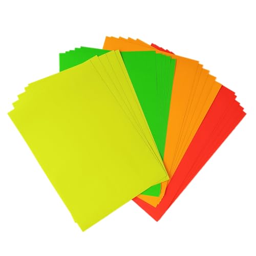 20 Blatt A4 Fluoreszierendes Selbstklebepapier 80g (Packung mit 4 Farben, 5 Blatt pro Farbe) - Rückseite mit Riss, leicht zu entfernen - Fluoreszierendes Etikettenpapier von ANHELUS PAPER & DECO