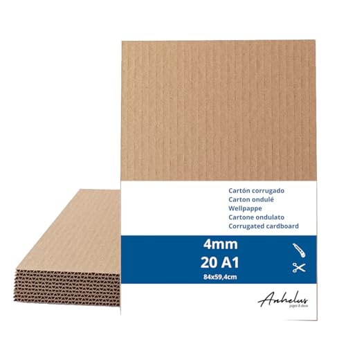 20 Stück braune Wellpappe DIN A1 - Karton 4mm dick (84,1 x 59,4 cm) - Zum Verpacken und Basteln von ANHELUS PAPER & DECO