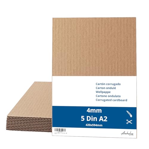 5 Stück braune Wellpappe DIN A2 - Karton 4mm dick (42 x 59,4 cm) - Zum Verpacken und Basteln von ANHELUS PAPER & DECO