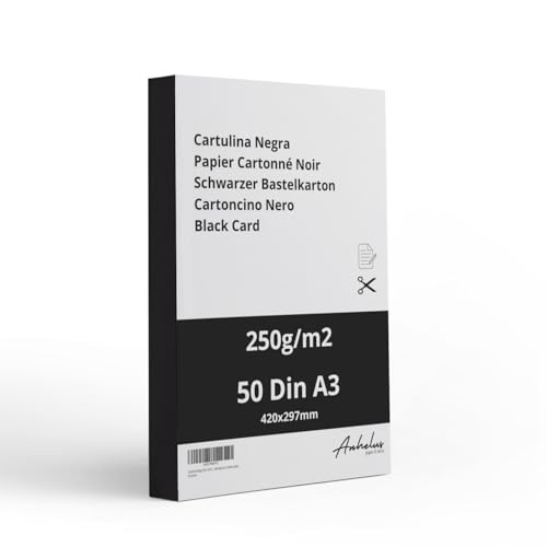 50 Blatt Fotokarton A3 Schwarzer 250gr/m2 - Tonkarton Schwarz A3 - Packung mit 50 Blätter 42x29,7cm - Bastelkarton - Kartonpapier von ANHELUS PAPER & DECO