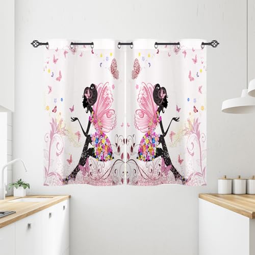 ANHOPE Blume Fee Schmetterling Verdunklungsvorhänge mit Ösen Blickdichte Gardinen Thermo Vorhänge Blackout Curtain Kinder Mädchen Wohnzimmer Schlafzimmer Vorhang 2er Set H 138 x B 71 cm von ANHOPE