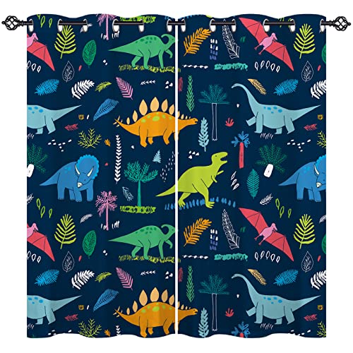 ANHOPE Cartoon Tier Dinosaurier Blickdichte Gardinen mit Ösen Thermo Vorhänge Kinder Jungen Mädchen Vorhang Blackout Curtain Wohnzimmer Schlafzimmer Verdunklungsvorhänge 2er Set H 138 x B 117 cm von ANHOPE