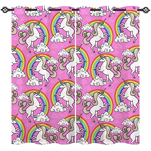 ANHOPE Einhorn Regenbogen Wolke Blickdichte Gardinen mit Ösen Thermo Vorhänge Kinder Mädchen Vorhang Blackout Curtain Wohnzimmer Schlafzimmer Verdunklungsvorhänge 2er Set H 160 x B 77 cm von ANHOPE