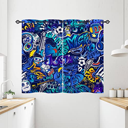 ANHOPE Graffiti Fußball Auto Gamepad Vorhänge mit Ösen Kinder Jungen Mädchen Gardinen Blickdichte Thermo Vorhang Blackout Curtain Schlafzimmer Wohnzimmer Verdunklungsvorhänge 2er Set H 138 x B 71 cm von ANHOPE