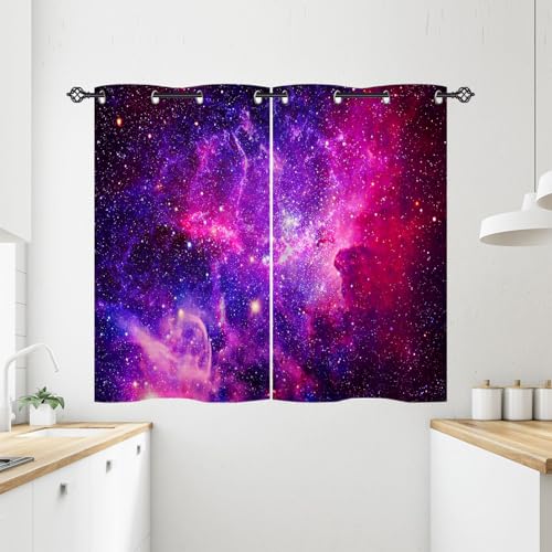 ANHOPE Lila Rosa Weltraum Galaxie Vorhänge mit Ösen Kinder Jungen Mädchen Gardinen Blickdichte Thermo Vorhang Blackout Curtain Schlafzimmer Wohnzimmer Verdunklungsvorhänge 2er Set H 138 x B 71 cm von ANHOPE