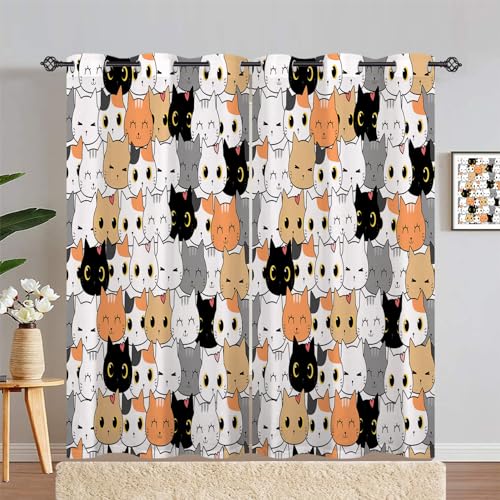 ANHOPE Nette Cartoon Tier Katze Kopf Gardinen Blickdichte Thermo Vorhänge mit Ösen Kinder Jungen Mädchen Vorhang Blackout Curtain Wohnzimmer Schlafzimmer Verdunklungsvorhänge 2er Set H 183 x B 117 cm von ANHOPE