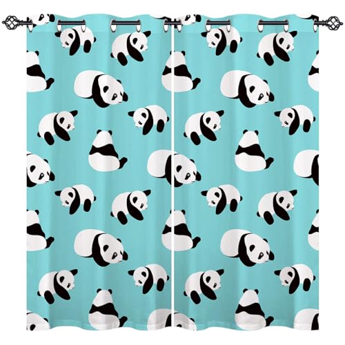 ANHOPE Nette Cartoon Tier Panda Bär Vorhänge mit Ösen Kinder Jungen Mädchen Gardinen Blickdichte Thermo Vorhang Blackout Curtain Schlafzimmer Wohnzimmer Verdunklungsvorhänge 2er Set H 138 x B 168 cm von ANHOPE