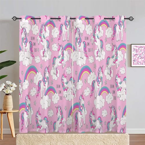 ANHOPE Regenbogen Cartoon Einhorn Vorhänge mit Ösen Kinder Mädchen Gardinen Blickdichte Thermo Vorhang Blackout Curtain Schlafzimmer Wohnzimmer Verdunklungsvorhänge 2er Set H 245 x B 140 cm von ANHOPE