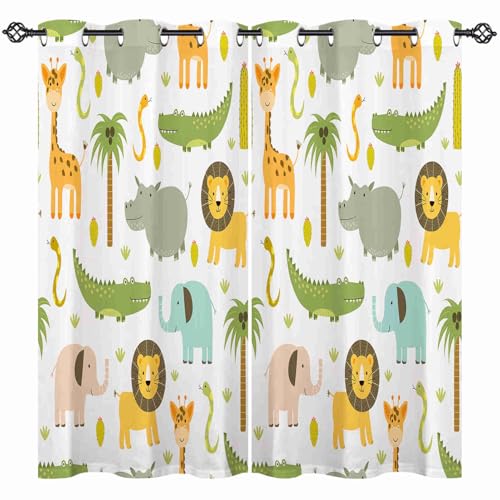 ANHOPE Safari Tier Löwe Elefant Blickdichte Gardinen mit Ösen Thermo Vorhänge Kinder Jungen Mädchen Vorhang Blackout Curtain Wohnzimmer Schlafzimmer Verdunklungsvorhänge 2er Set H 160 x B 107 cm von ANHOPE