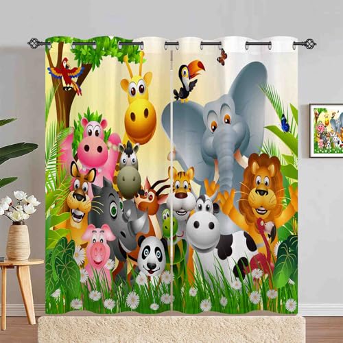 ANHOPE Safari Tier Löwe Tiger Panda Blickdichte Gardinen mit Ösen Thermo Vorhänge Blackout Curtain Kinder Jungen Mädchen Verdunklungsvorhänge Wohnzimmer Schlafzimmer Vorhang 2er Set H 245 x B 200 cm von ANHOPE