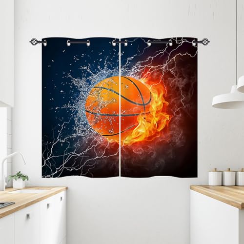 ANHOPE Sport Thema Flamme Basketball Vorhänge mit Ösen Kinder Jungen Mädchen Gardinen Blickdichte Thermo Vorhang Blackout Curtain Schlafzimmer Wohnzimmer Verdunklungsvorhänge 2er Set H 138 x B 71 cm von ANHOPE