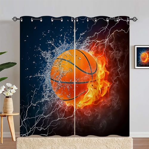 ANHOPE Sport Thema Flamme Basketball Vorhänge mit Ösen Kinder Jungen Mädchen Gardinen Blickdichte Thermo Vorhang Blackout Curtain Schlafzimmer Wohnzimmer Verdunklungsvorhänge 2er Set H 183 x B 117 cm von ANHOPE