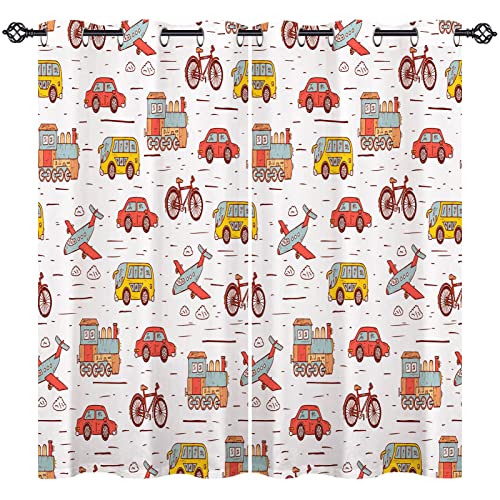 ANHOPE Verkehr Auto Flugzeug Fahrrad Blickdichte Gardinen mit Ösen Thermo Vorhänge Blackout Curtain Kinder Jungen Mädchen Verdunklungsvorhänge Wohnzimmer Schlafzimmer Vorhang 2er Set H 138 x B 117 cm von ANHOPE