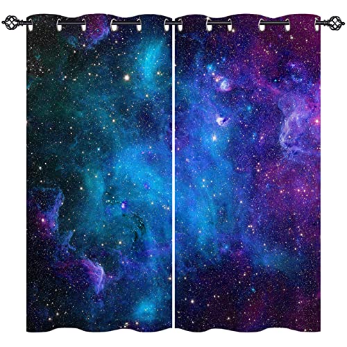 ANHOPE Weltraum Blau Lila Galaxie Gardinen Blickdichte mit Ösen Kinder Jungen Mädchen Thermo Vorhänge Blackout Curtain Vorhang Wohnzimmer Schlafzimmer Verdunklungsvorhänge 2er Set H 160 x B 117 cm von ANHOPE