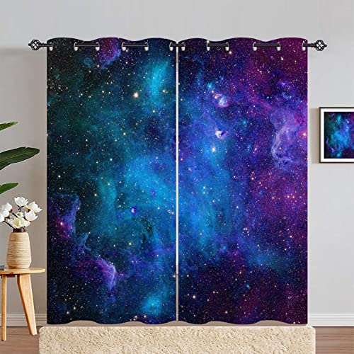 ANHOPE Weltraum Blau Lila Galaxie Gardinen Blickdichte mit Ösen Kinder Jungen Mädchen Thermo Vorhänge Blackout Curtain Vorhang Wohnzimmer Schlafzimmer Verdunklungsvorhänge 2er Set H 183 x B 117 cm von ANHOPE