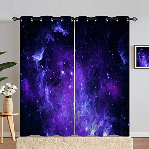 ANHOPE Weltraum Lila Schwarz Galaxie Blickdichte Gardinen mit Ösen Kinder Jungen Mädchen Thermo Vorhänge Wohnzimmer Schlafzimmer Verdunklungsvorhänge 2er Set H 229 x B 168 cm von ANHOPE