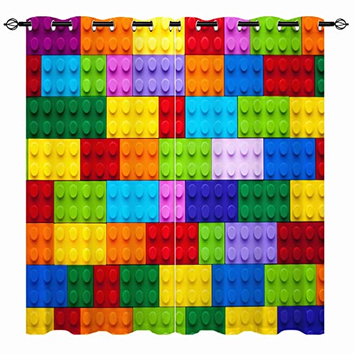 YUANZU Kinderzimmer Vorhänge-Kinder Jungen Mädchen Eyelet Blackout Bunte Würfel Blöcke 3D-Druck Muster Raum Verdunkelung Fenster Vorhänge für Baby Schlafzimmer Spielzimmer 2 Platten W117cm x D183cm von ANHOPE