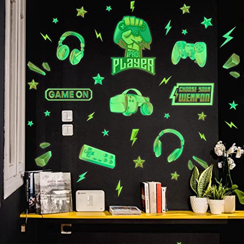 ANHUIB 36 Pcs ​Wandsticker Game,Wandtattoo Kinderzimmer Junge,Gamer Controller Leuchtend Wandaufkleber,Selbstklebend Leuchtsticker Jugendzimmer Deko,Gaming Wanddeko für Teenager Schlafzimmer Geschenk von ANHUIB