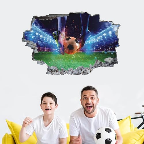 ANHUIB 3D Wandtattoo Fussball,Durchbruch Wandaufkleber für Kinderzimmer Jungen,3D Wandtattoo Fußball,Bunte FussballWandbild Jugendzimmer,Teenager Schlafzimmer Deko Wandaufkleber Geschenk,85x55cm von ANHUIB