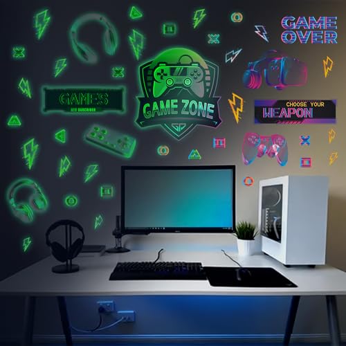 ANHUIB Gaming-Wandaufkleber, leuchtet im Dunkeln, Gamer-Wandaufkleber, Xbox, Gamer-Wandkunst-Aufkleber, Gamer-Aufkleber für Schlafzimmer, Videospiel-Wandaufkleber für Kinder, Jungen, Schlafzimmer, von ANHUIB