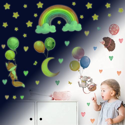 ANHUIB Leuchtende Wandaufkleber Kinderzimmer,Leuchtsterne Regenbogen Leuchtsticker,Wandtattoo Kinderzimmer Mädchen,Wandaufkleber für Junge Mädchen Schlafzimmer,Wandsticker Leuchtend Kinder Babyzimmer von ANHUIB