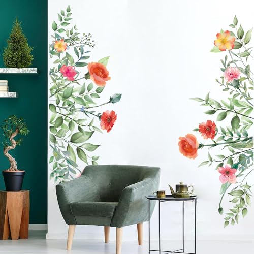 ANHUIB Wandtattoo mit Grünen Pflanzen,Blume Wandaufkleber,Wandsticker für Schlafzimmer Grüne Blätter,Wandtattoo Blumen Pflanze für Wohnzimmer,Wandsticker Groß Blatt,Wanddeko Küche Pflanze Aufkleber von ANHUIB