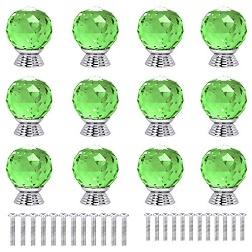 ANJUU 12 PCS 30 mm Runde Form Kristall Glas Möbelknopf mit Schrauben Schublade Knopf Pull Griff verwendet für Küche, Kommode, Tür, Schrank grün von ANJUU