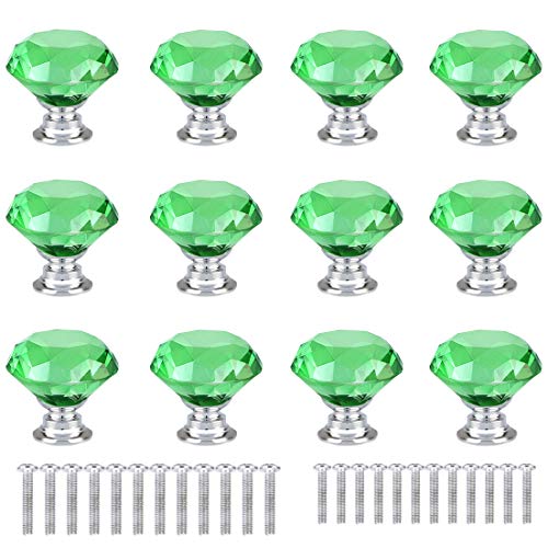 anjuu 12 PCS 30 mm Diamant Form Kristall Glas Möbelknopf mit Schrauben Schublade Knopf Pull Griff verwendet für Küche, Kommode, Tür, Schrank grün von ANJUU
