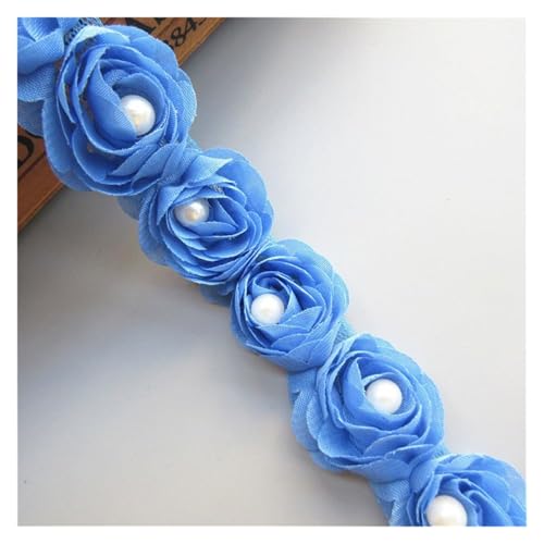 Verzierungen für Kleidung, Bänder zum Nähen, 2 m, 3D-Chiffon-Rosen-Perlen, Blau von ANKCA