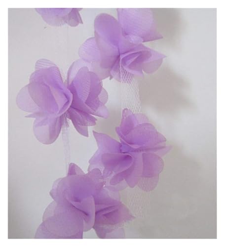 Verzierungen für Kleidung, Bänder zum Nähen, 91 cm, Blumen, 3D-Blütenblätter, Chiffon-Blätter, Spitze (Hellviolett) von ANKCA