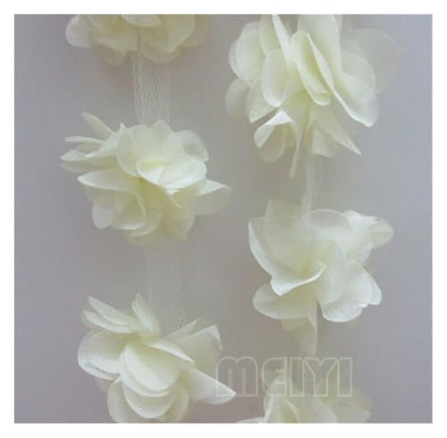 Verzierungen für Kleidung, Bänder zum Nähen, 91 cm, Blumen, 3D-Blütenblätter, Chiffon-Blätter, Spitze (Milchweiß) von ANKCA