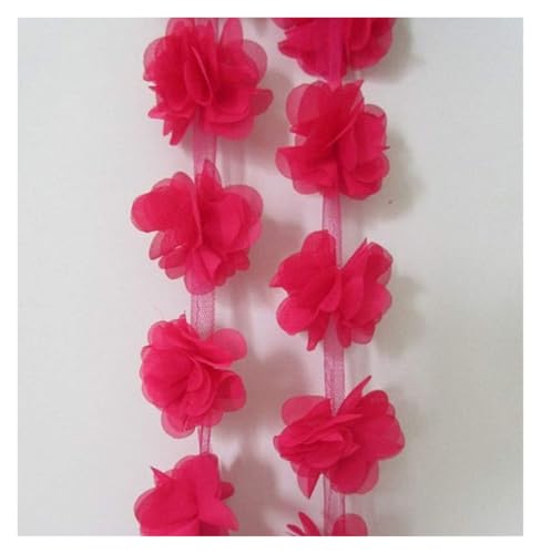 Verzierungen für Kleidung, Bänder zum Nähen, 91 cm, Blumen, 3D-Blütenblätter, Chiffon-Blätter, Spitze (Rosenrot) von ANKCA