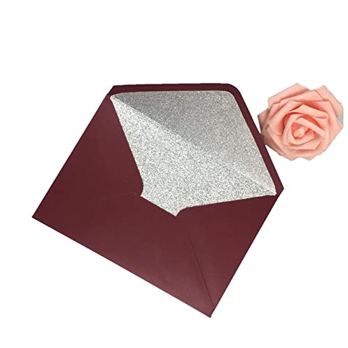 Postkarte Geburtstag 25x Papierumschläge schimmern graue Perllegierende Glitzerumschläge for DIY. Postkarte / Karte Hochzeits-Einladungsgeschenk-Verpackungsumschlag Postkarte Weihnachten(Burgundy silv von ANKCASE