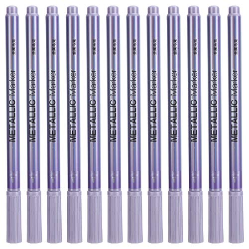 ANKROYU 12 Stück Metallic-Markierungsstifte, einfarbige permanente Tinte, Künstlerbedarf mit ultrafeiner Spitze, Marker-Farbstift, Marker mit ultrafeiner Spitze zum Malen (Purple) von ANKROYU