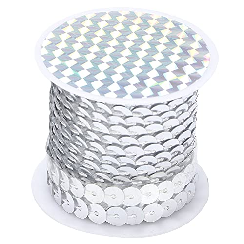 ANKROYU 9 Rollen x 5 Yard flache Paillettenstreifenschnur, 6 mm Paillette-Pailletten-Stoffband, Paillettenschnur-Spulenrolle, Paillettenschnur für zusätzliches dekoratives Zubehör (Silver) von ANKROYU