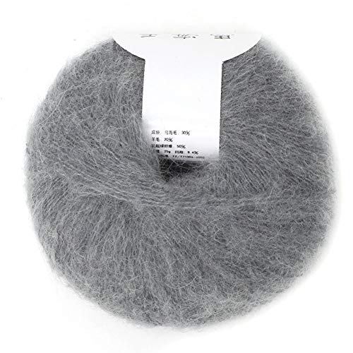 ANKROYU Mohair Garn, Weiches Mohair zum Stricken, Angora Wollgarn, Weiche Sportliche Wolle, Beliebtes Weiches Mohair Garn Zum Häkeln, zum Stricken von Schals und Tüchern(hellgrau) von ANKROYU