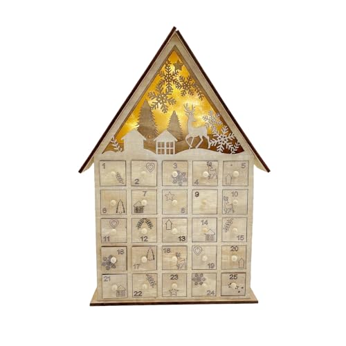 ANMITI Holz Adventskalender Mit LED Licht LED Beleuchteter Holz Adventskalender Mit 24 Schubladen Für Weihnachts Countdowns von ANMITI