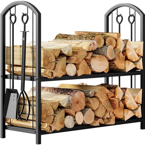 ANMUDAN Feuerholzhalter für den Innenbereich Kamin-Brennholz-Holzregal zur Aufbewahrung von Holzregalen mit Werkzeugset, 4 Werkzeug-Set, Kaminregale Lagerregal für Brennholz von ANMUDAN