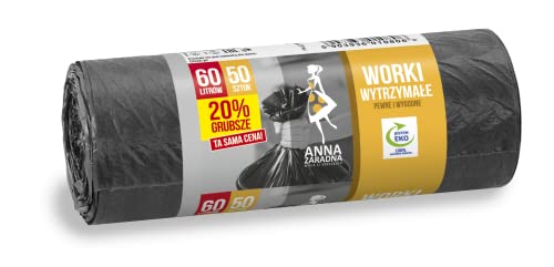 ANNA ZARADNA 20% Dicker Müllbeutel Reißfest Haltbar 60l | 50 Stück - 1 Rolle | Müllsack Mülltüte Abfallsäcke für Den Hausmüll Büro aus dicker HDLD-Regranulatfolie Farbe: Schwarz, ST-AZ-010806 von Anna Zaradna