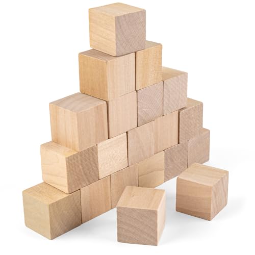 ANNASAMDO 20 Stück Holzwürfel 2.5 x 2.5 x 2.5cm Holzklötzchen Natürliche Holzklötze Kleine Holzwürfel Holz Blanko Würfel zum Basteln Bemalen DIY Handwerk Dekoration von ANNASAMDO