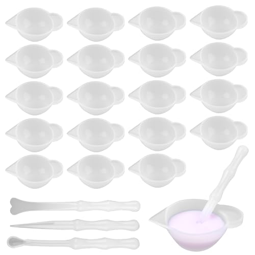 ANNASAMDO 20 Stück Silikon Messbecher Set, Silikon Becher für Harz, Silikonform Becherspender Klein Mischbecher Mini Silikonbecher Measuring Cup für Epoxidharz Gießformen, mit 3 Stück Rührstab von ANNASAMDO