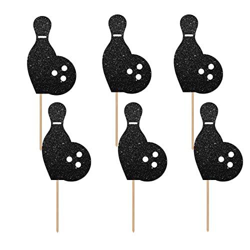 ANNATZQ Schwarze Bowling-Cupcake-Topper, Babyparty-Cupcake-Topper, Glitzer-Sport-Mottoparty-Dekoration von ANNATZQ