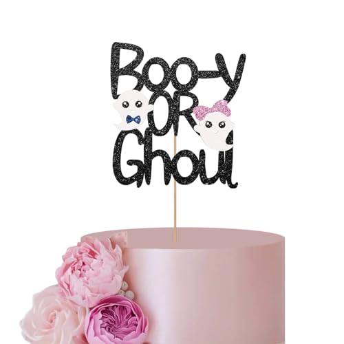 ANNATZQ Schwarzer Tortenaufsatz für Gender Reveal Cake Decor, BOO-Y oder Ghoul Cake Topper, Baby Shower Cake Topper, Glitter Ghost Halloween Party Dekoration Supplies von ANNATZQ