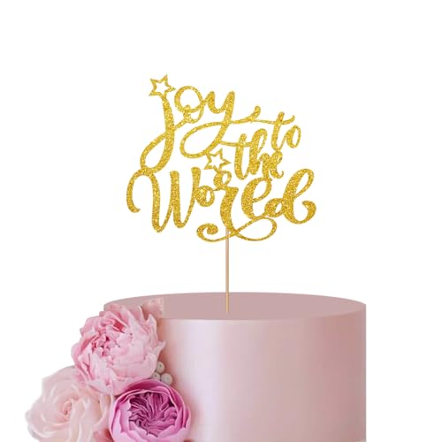 Gold Cake Topper für Babyparty Kuchen Dekor, Joy the World Cake Topper, Neugeborene Kuchen Topper, Glitzer Baby Mädchen Party Dekoration Supplies von ANNATZQ