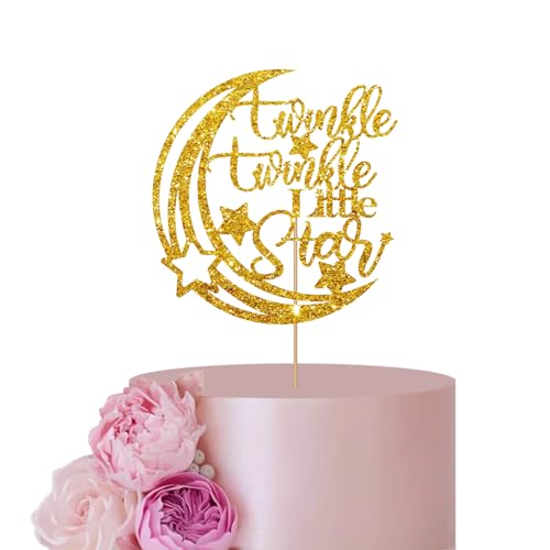 Gold Twinkle Twinkle Little Star Kuchenaufsatz für Baby Mädchen Geburtstag Party Dekor, Mond One Cake Topper, Glitzer Mond & Stern Baby Shower Party Dekoration Supplies von ANNATZQ