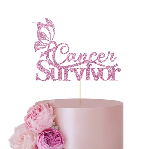 Pink Cancer Survivor Cake Topper für Brustkrebs-Bewusstseins-Party-Dekoration, krebsfreier Kuchenaufsatz, glitzerndes rosa Band, Party-Dekoration von ANNATZQ